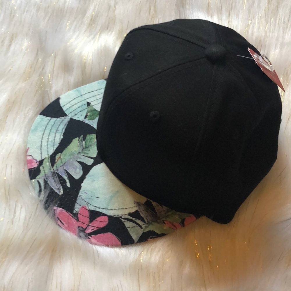 New Black Baseball Cap with Printed Visor